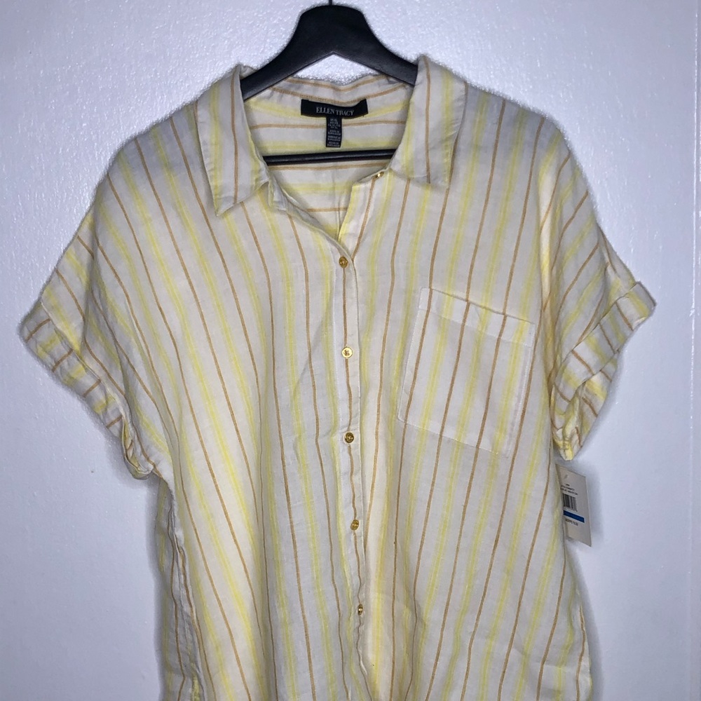 NWT Ellen Tracy Linen Blouse Tie Front sz xl